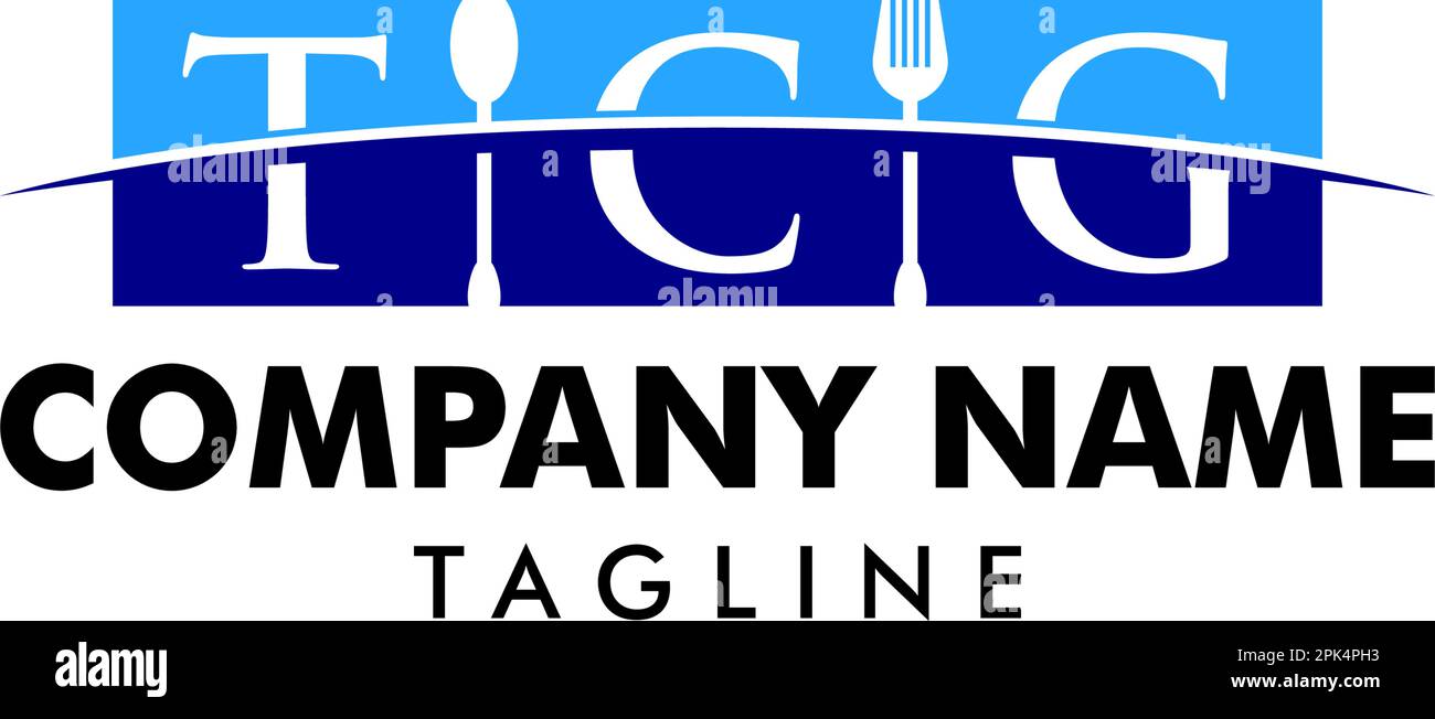 Lettera iniziale TCG con logo a cucchiaio e forchetta modello vettoriale icona disegno di illustrazione, Restaurant Logo Illustrazione Vettoriale