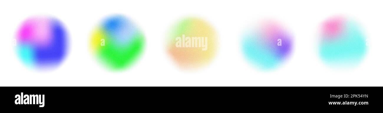 Set di cerchi di gradiente сolor. I colori astratti si fondono con la mesh e la morbida luce al neon. Illustrazione vettoriale isolata su sfondo bianco Illustrazione Vettoriale