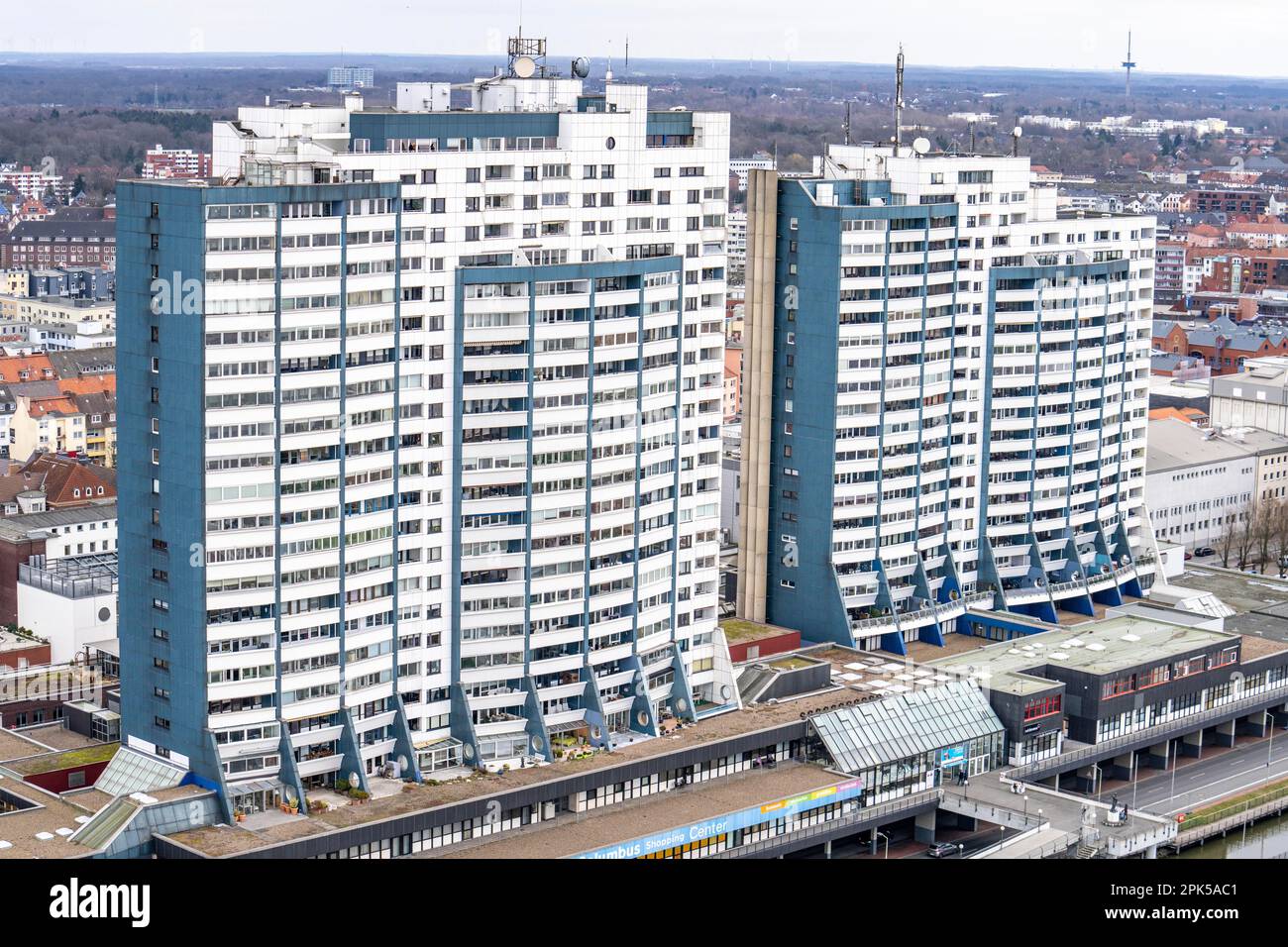 Columbus Center alti edifici residenziali, oltre 550 appartamenti, a Bremerhaven, Brema, Germania Foto Stock