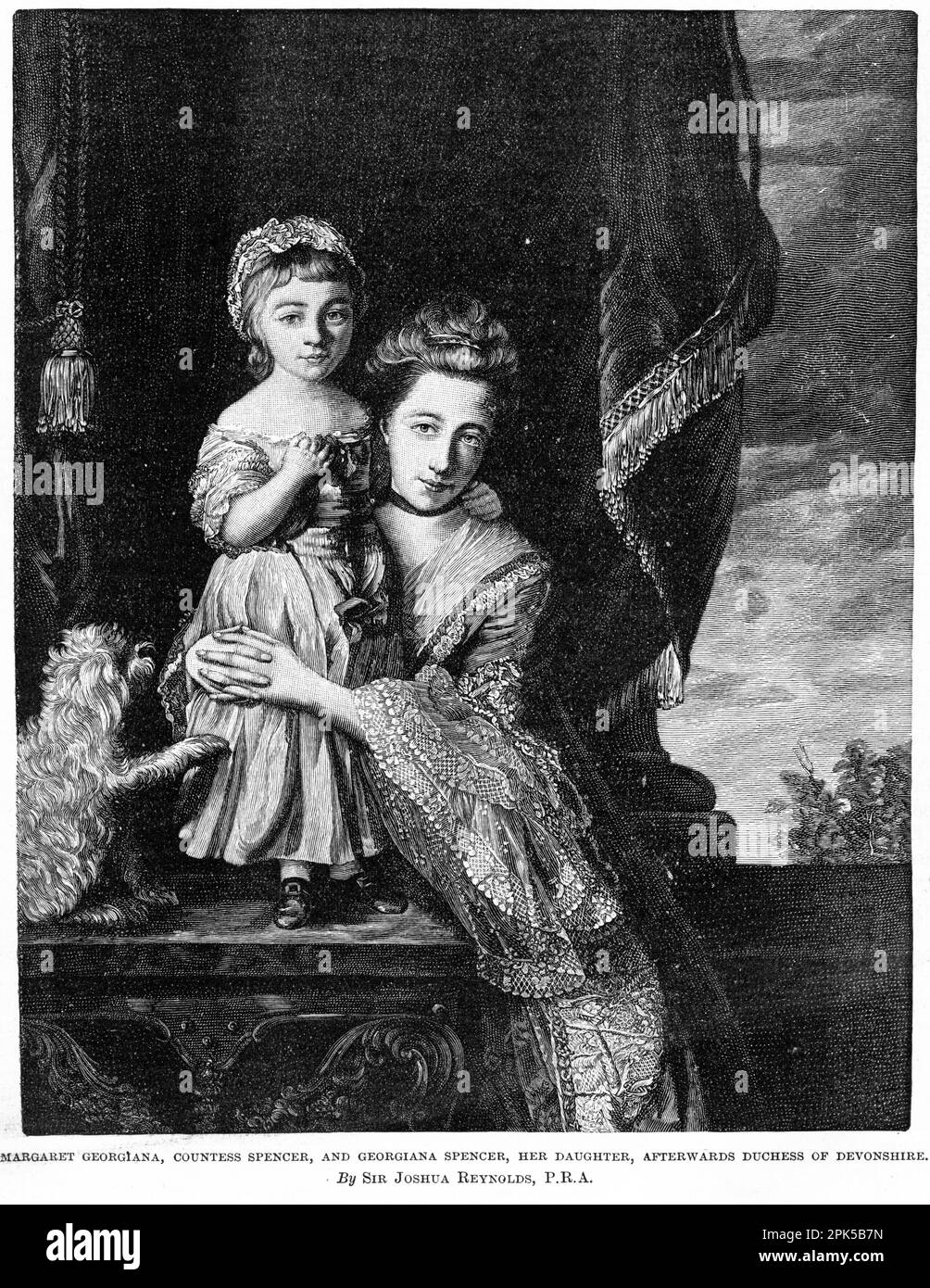 Ritratto di Margaret Georgiana, contessa Spencer e Georgiana Spencer, sua figlia, in seguito Duchessa del Devonshire. Pubblicato intorno al 1880 Foto Stock