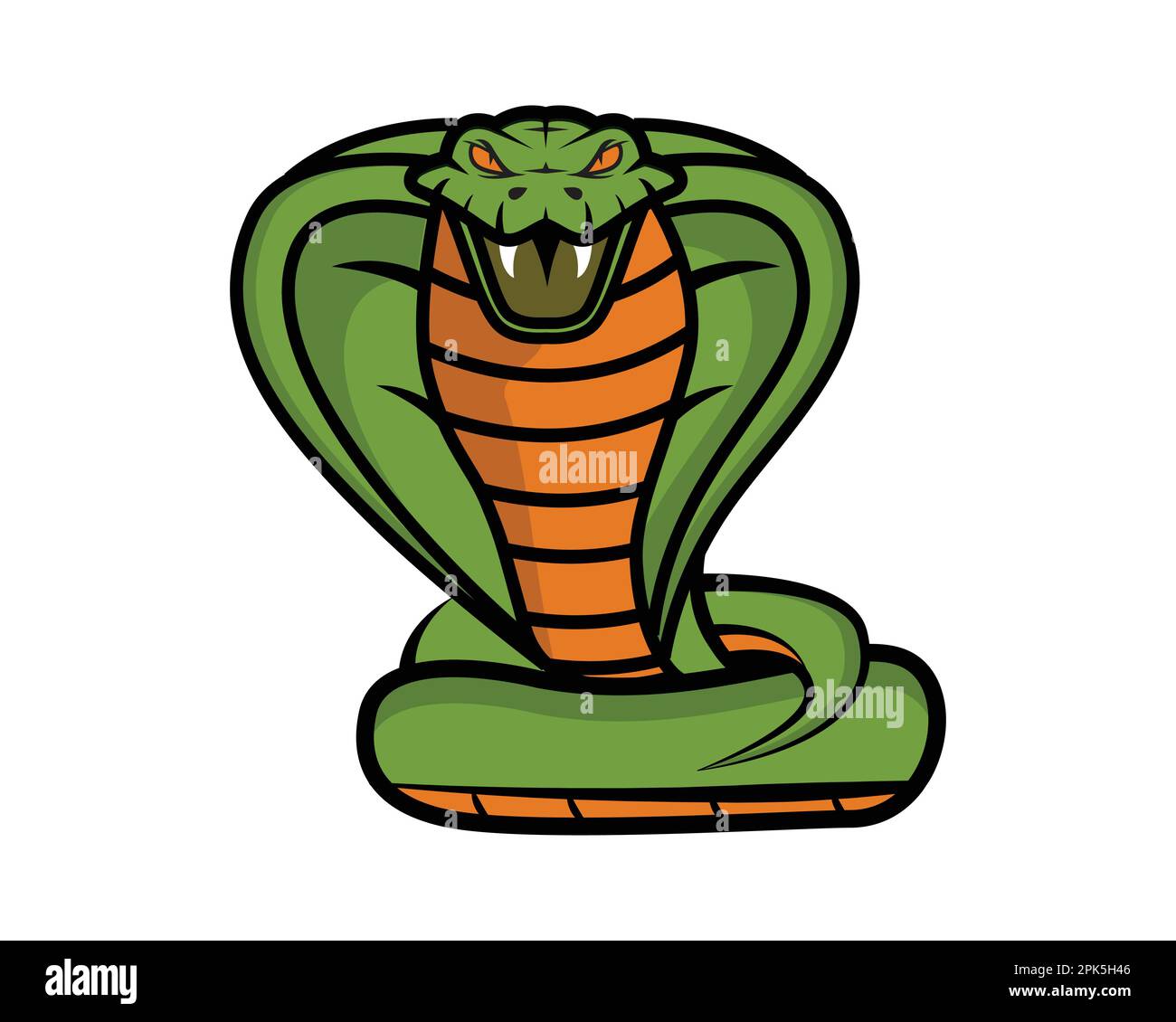 Vista frontale verde serpente visualizzata con una semplice illustrazione Illustrazione Vettoriale