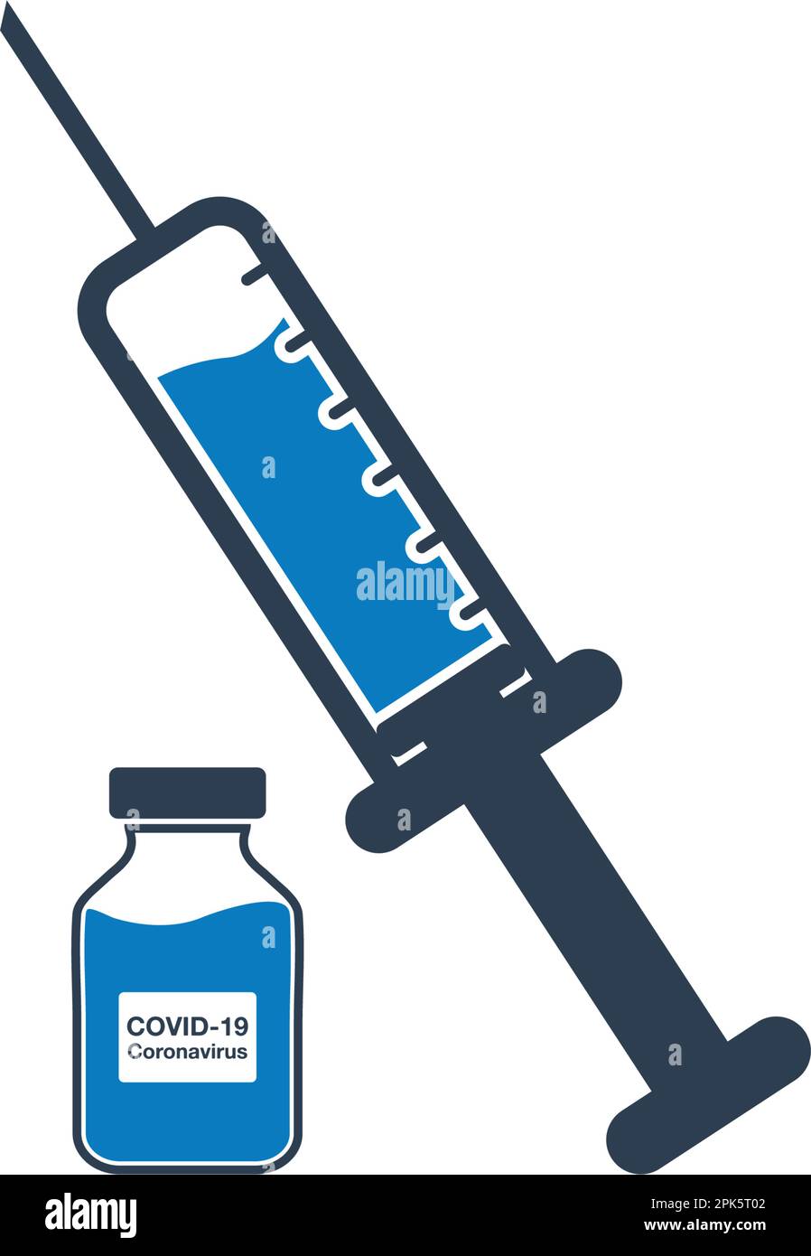 Vaccino e iniezione coronavirus (Covid-19 o 2019-ncov). Illustrazione del simbolo vettoriale modificabile. Illustrazione Vettoriale