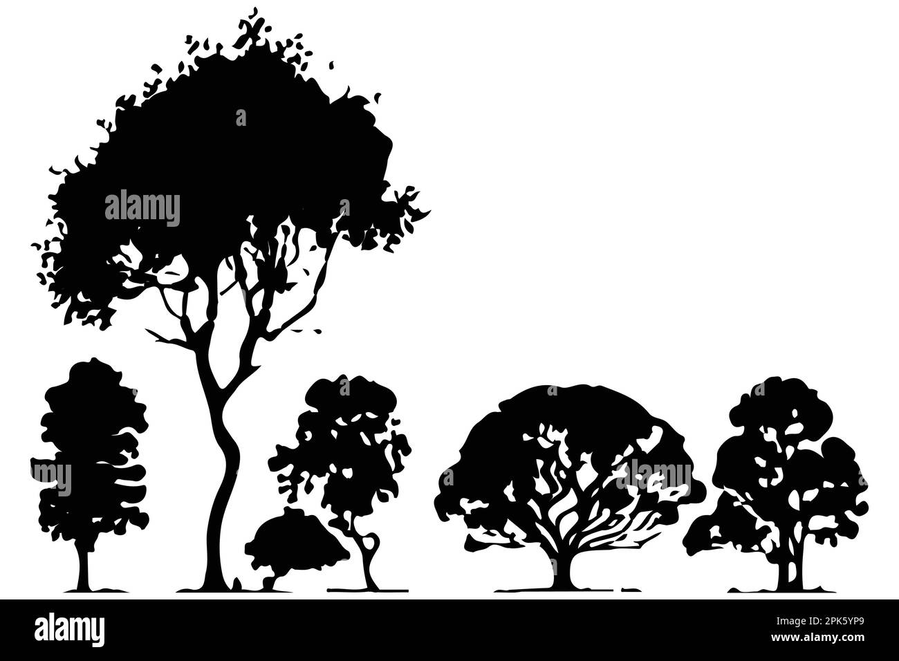 alberi e silhouette di foresta impostano l'illustrazione del vettore isolato Illustrazione Vettoriale