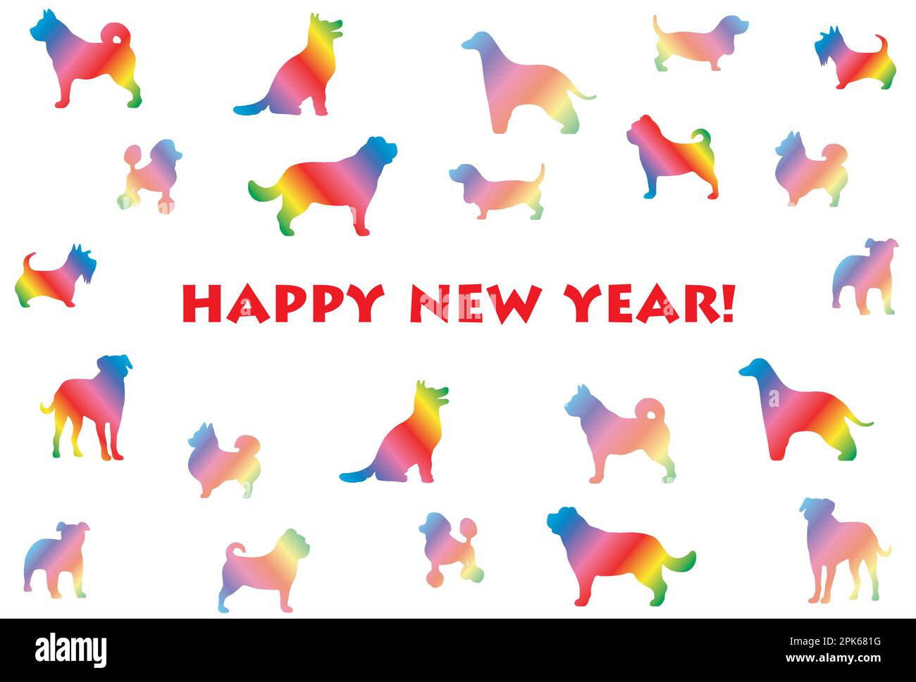 L'anno del vettore del cane nuovo anno modello di scheda con silhouette del cane isolato su Uno sfondo bianco. Illustrazione Vettoriale