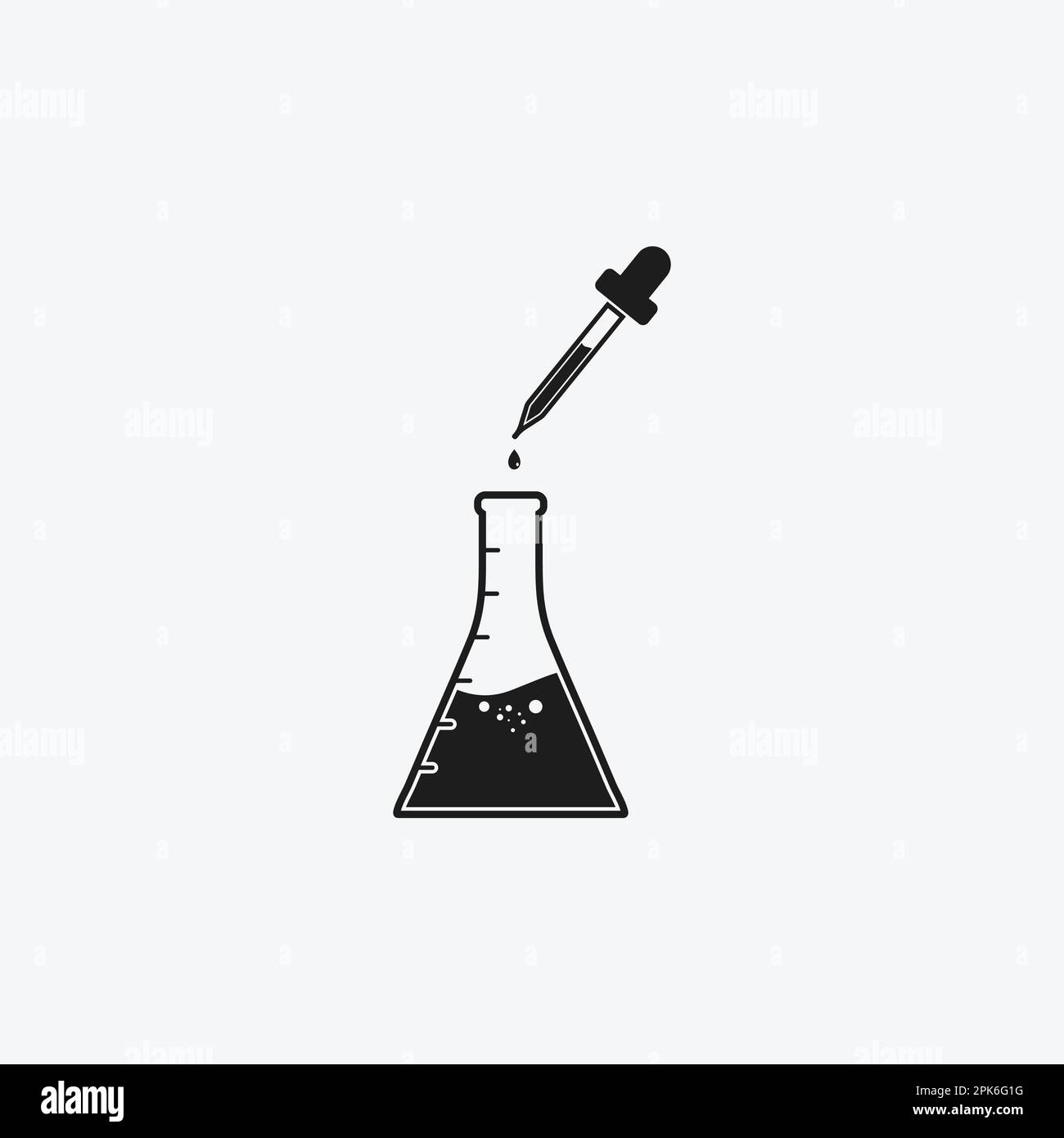 Icona della fiasca chimica e del contagocce. Illustrazione del simbolo EPS vettoriale modificabile. Illustrazione Vettoriale