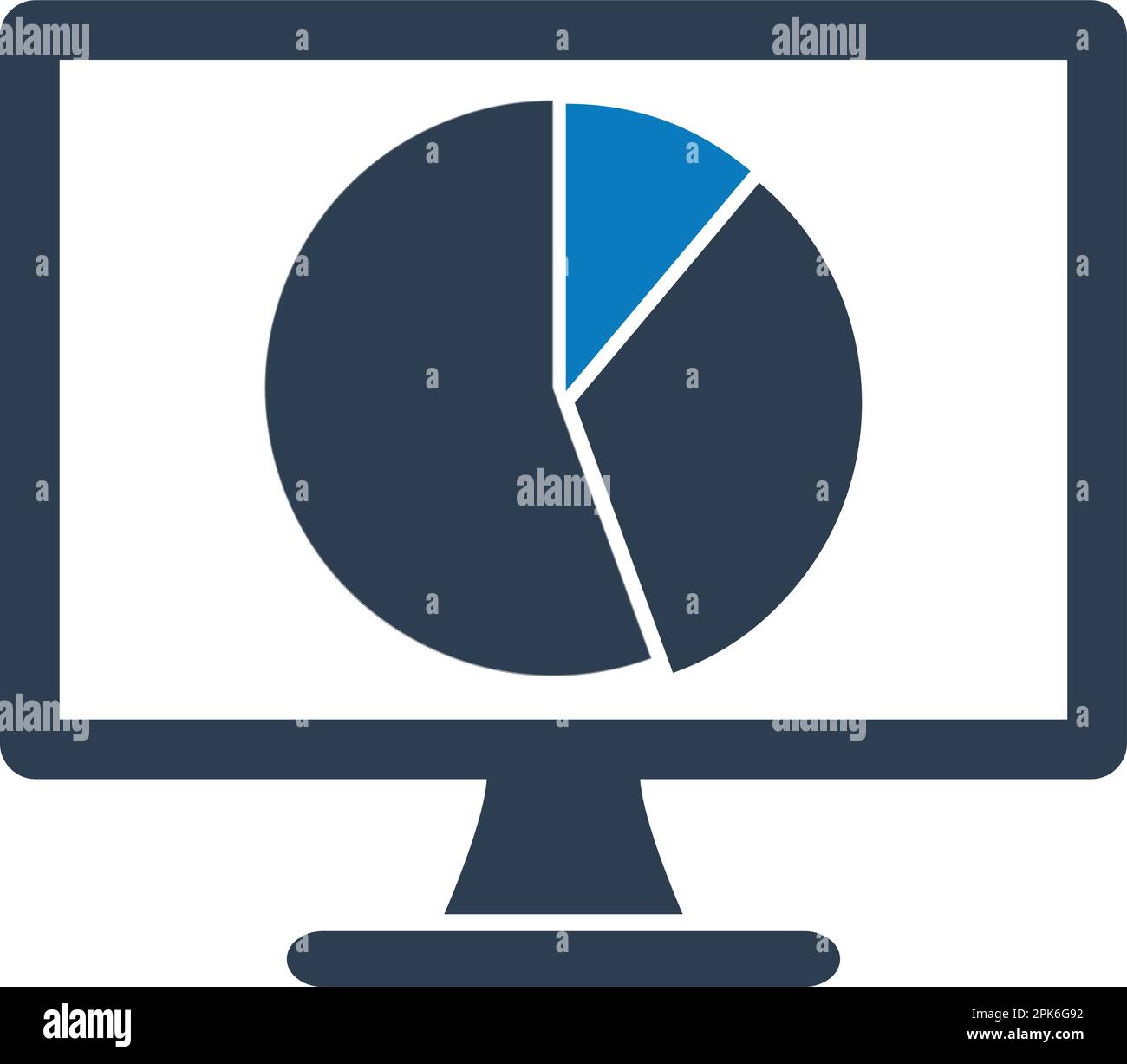 Icona grafico computer con simbolo grafico a torta. EPS vettoriale stile piatto. Illustrazione Vettoriale