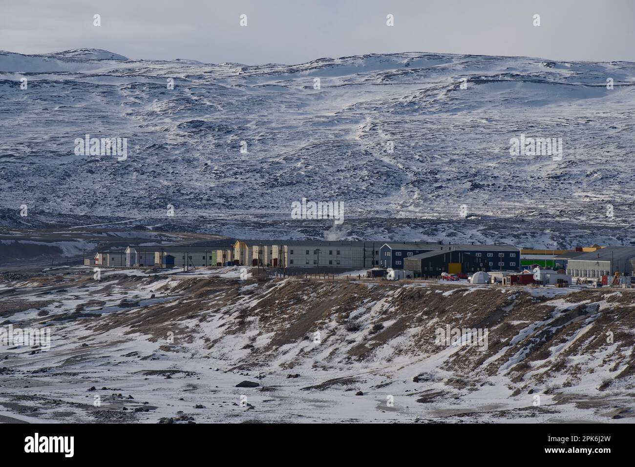 Costruzione dell'ex base militare americana a Kangerlussuaq, Groenlandia, Danimarca, Nord America Foto Stock