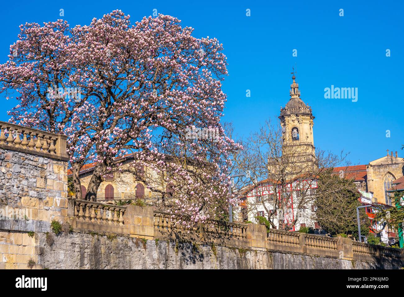 Fuenterrabia o Hondarribia comune di Gipuzkoa. Paesi Baschi. Vista della chiesa di nostra Signora dell'Assunzione Foto Stock