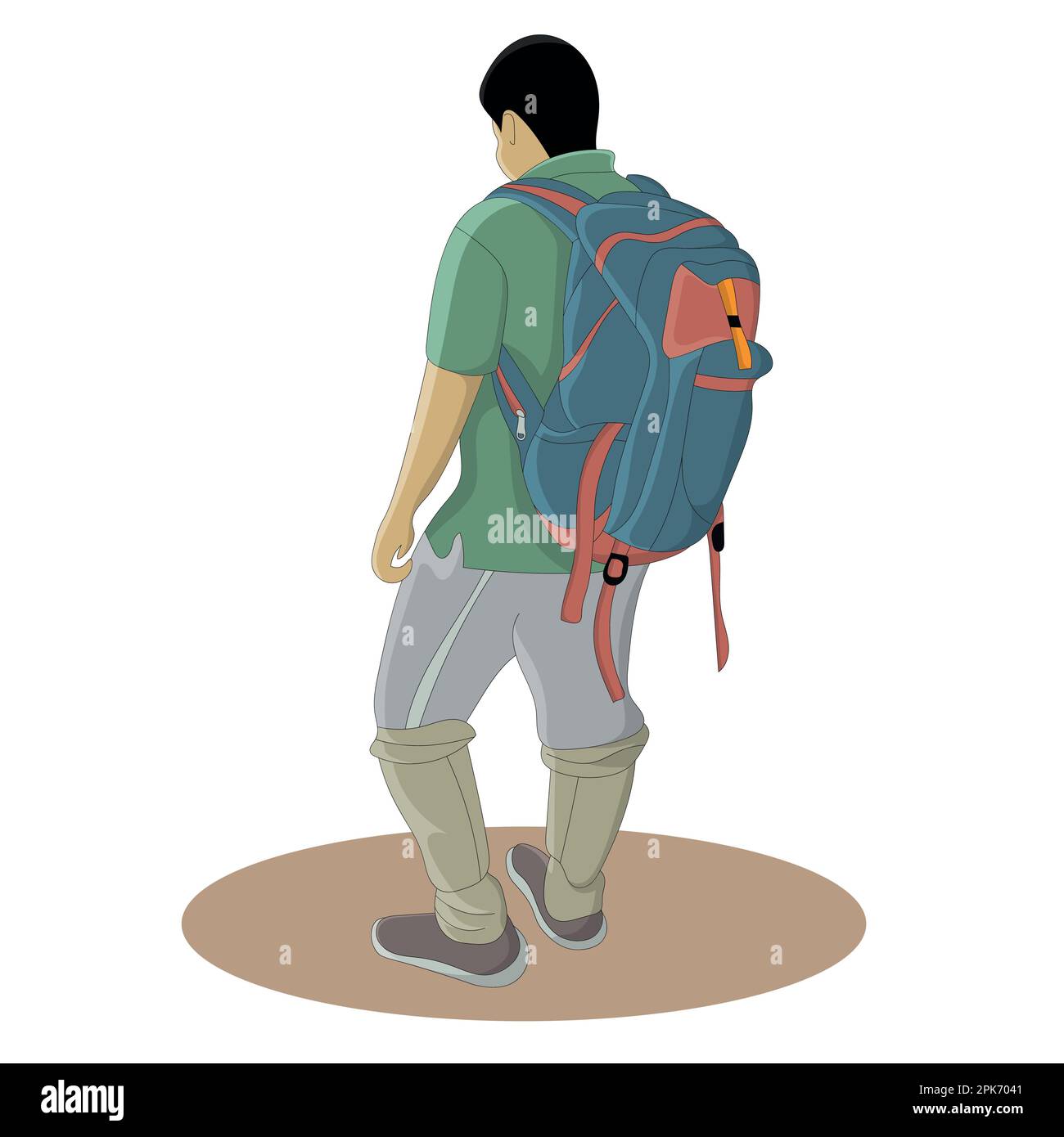 design piatto di un uomo da trekking con zaino Illustrazione Vettoriale