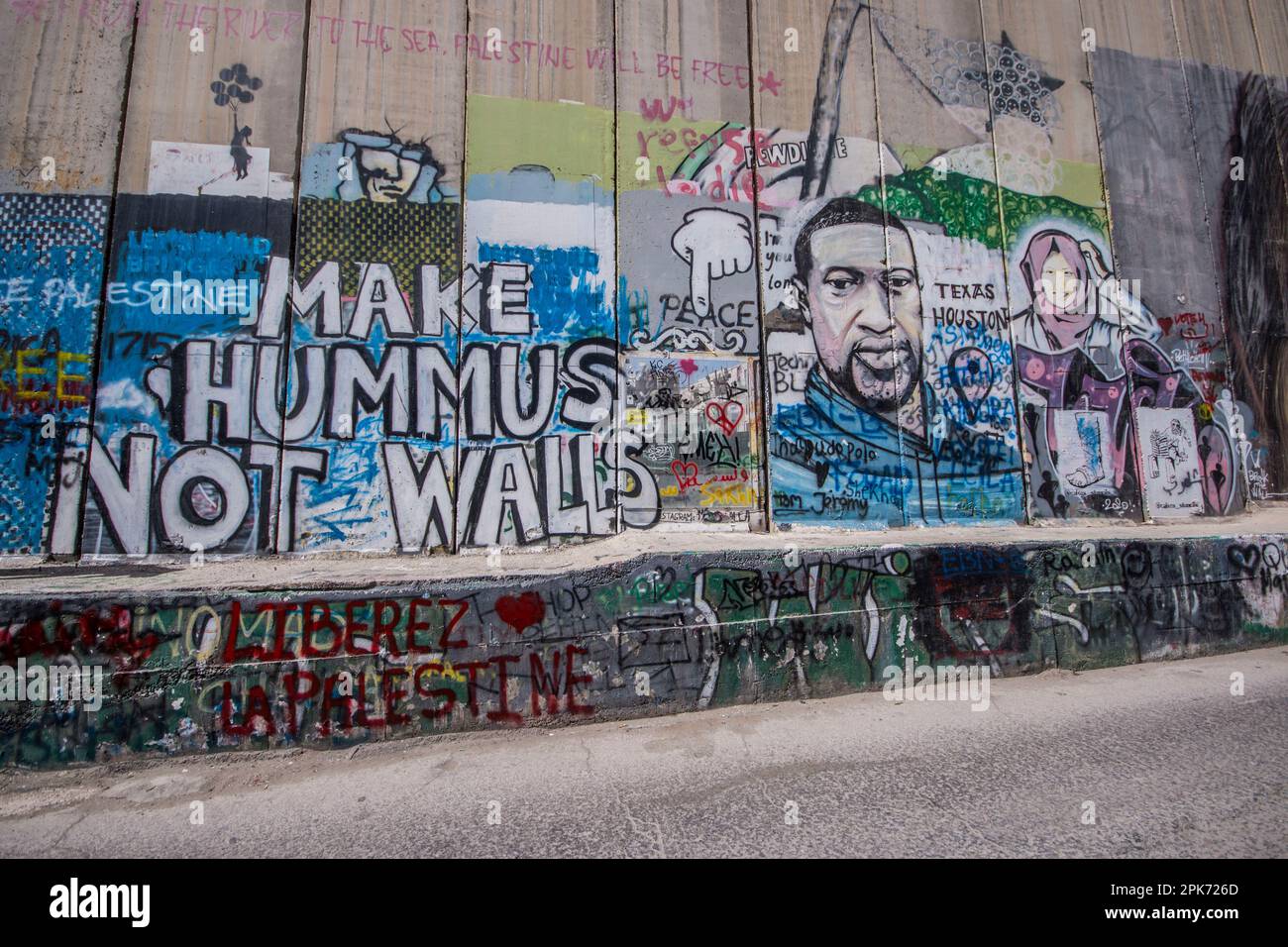 Graffiti sul muro tra Israele e la sponda occidentale, Palestina Foto Stock