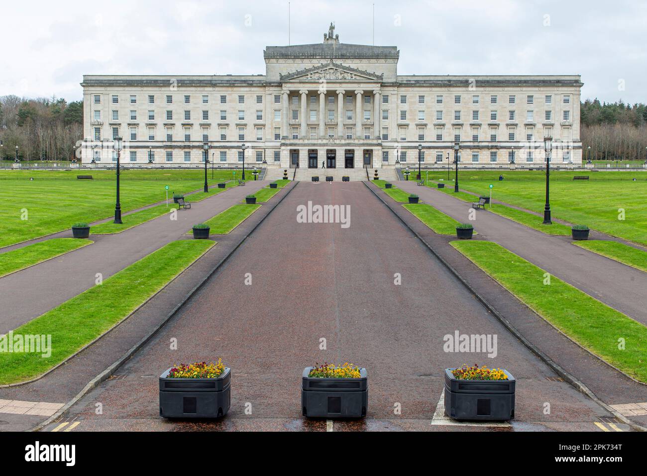 Esterno dell'edificio del Parlamento Stormont , Belfast , Irlanda del Nord Foto Stock