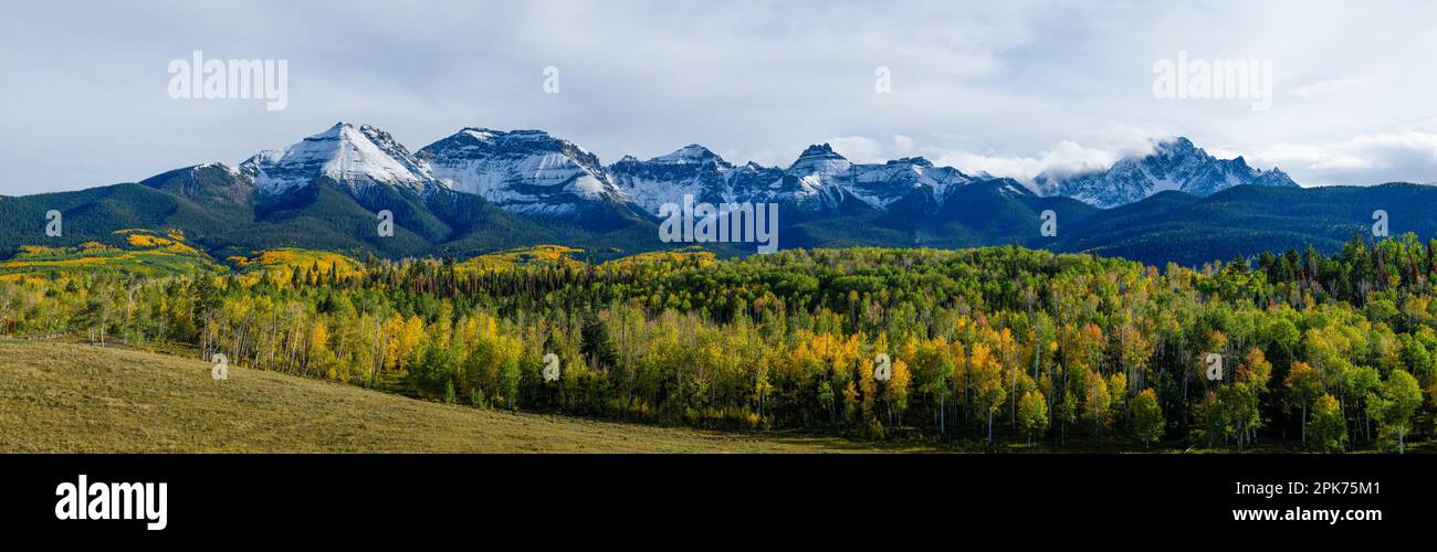 La catena Sneffels in autunno, San Juan Mountains, Ouray County, Colorado, USA Foto Stock