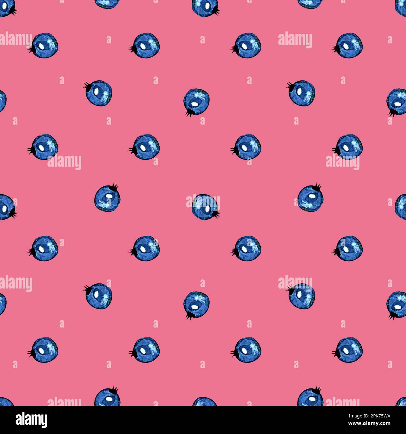 Acquerello disegnato a mano modello senza cuciture di mirtilli, mirtilli Foto Stock