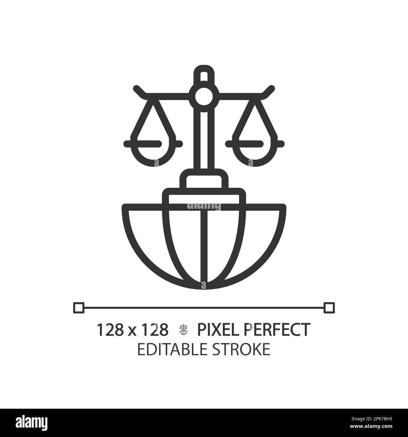 Icona pixel Perfect Linear del diritto internazionale Illustrazione Vettoriale