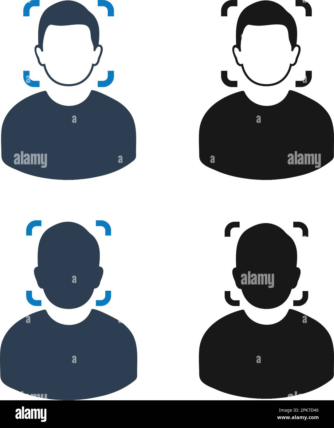 Gruppo di icone di riconoscimento dei volti. EPS vettoriale stile piatto. Illustrazione Vettoriale
