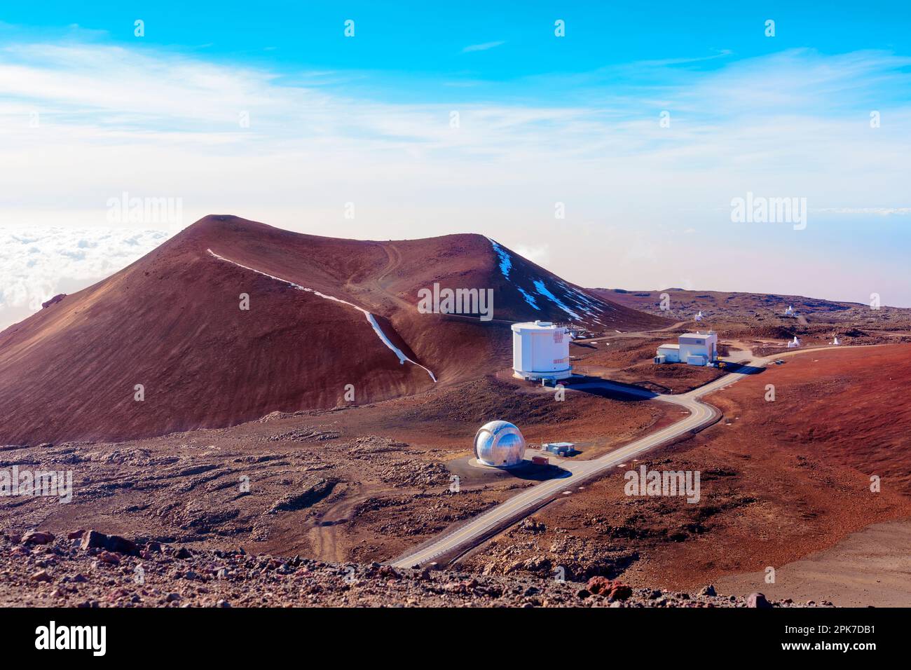 Gruppo di strutture di ricerca astronomica situato alla cima di Mauna Kea in Hawaii. Foto Stock