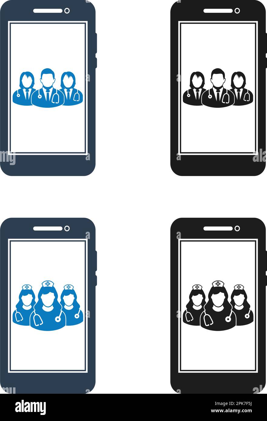 Gruppo medico online, icona del servizio sanitario. EPS vettoriale stile piatto. Illustrazione Vettoriale