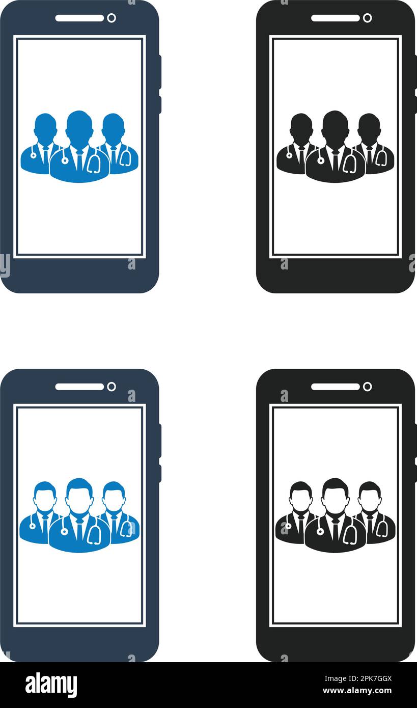 Gruppo medico online, icona del servizio sanitario. EPS vettoriale stile piatto. Illustrazione Vettoriale