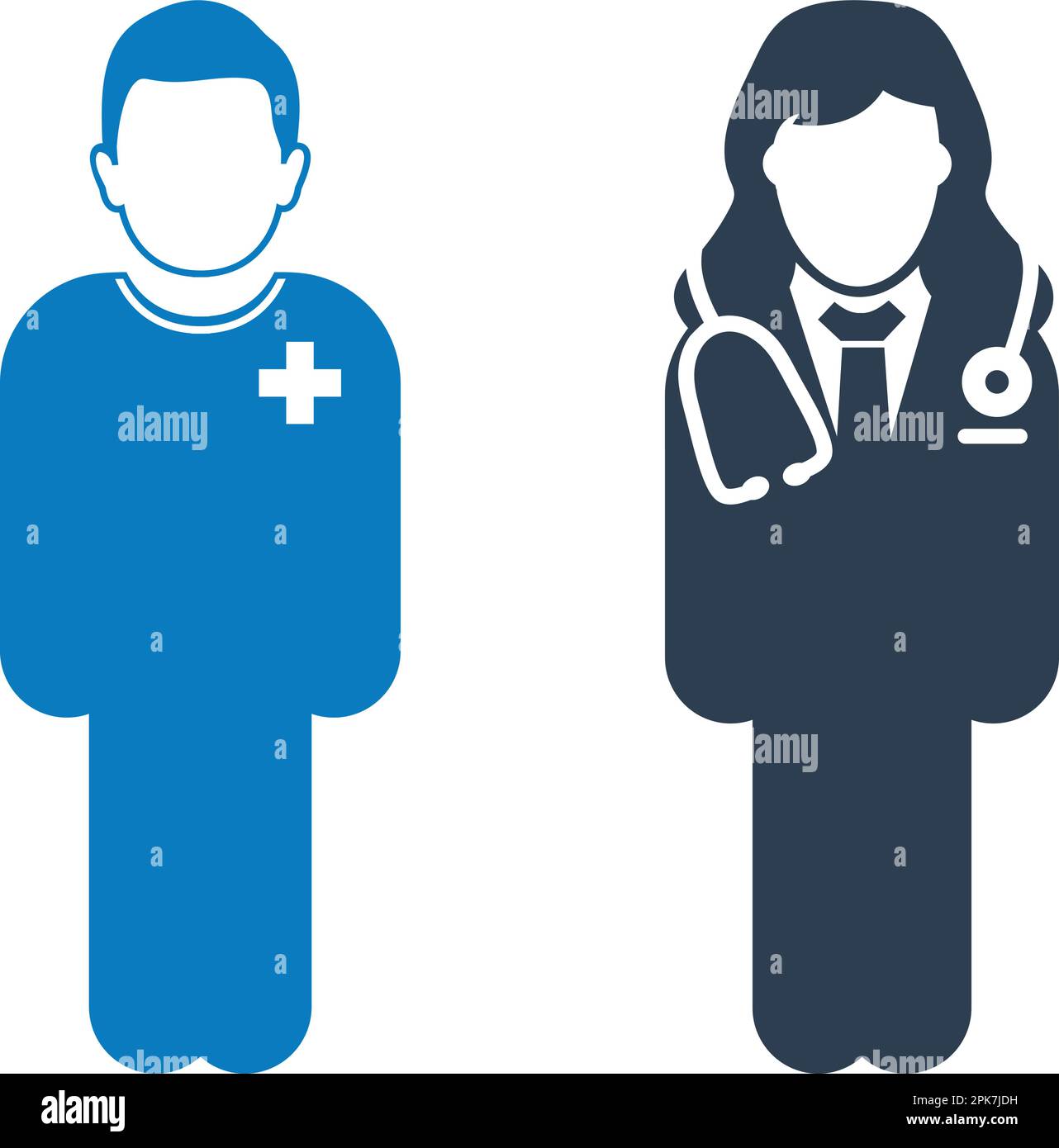 Medico in piedi e icona paziente. EPS vettoriale stile piatto. Illustrazione Vettoriale