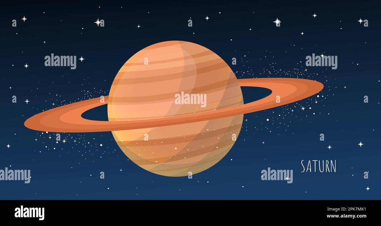 Pianeta Saturno con anelli. Pianeti di sistema solare. Illustrazione Vettoriale