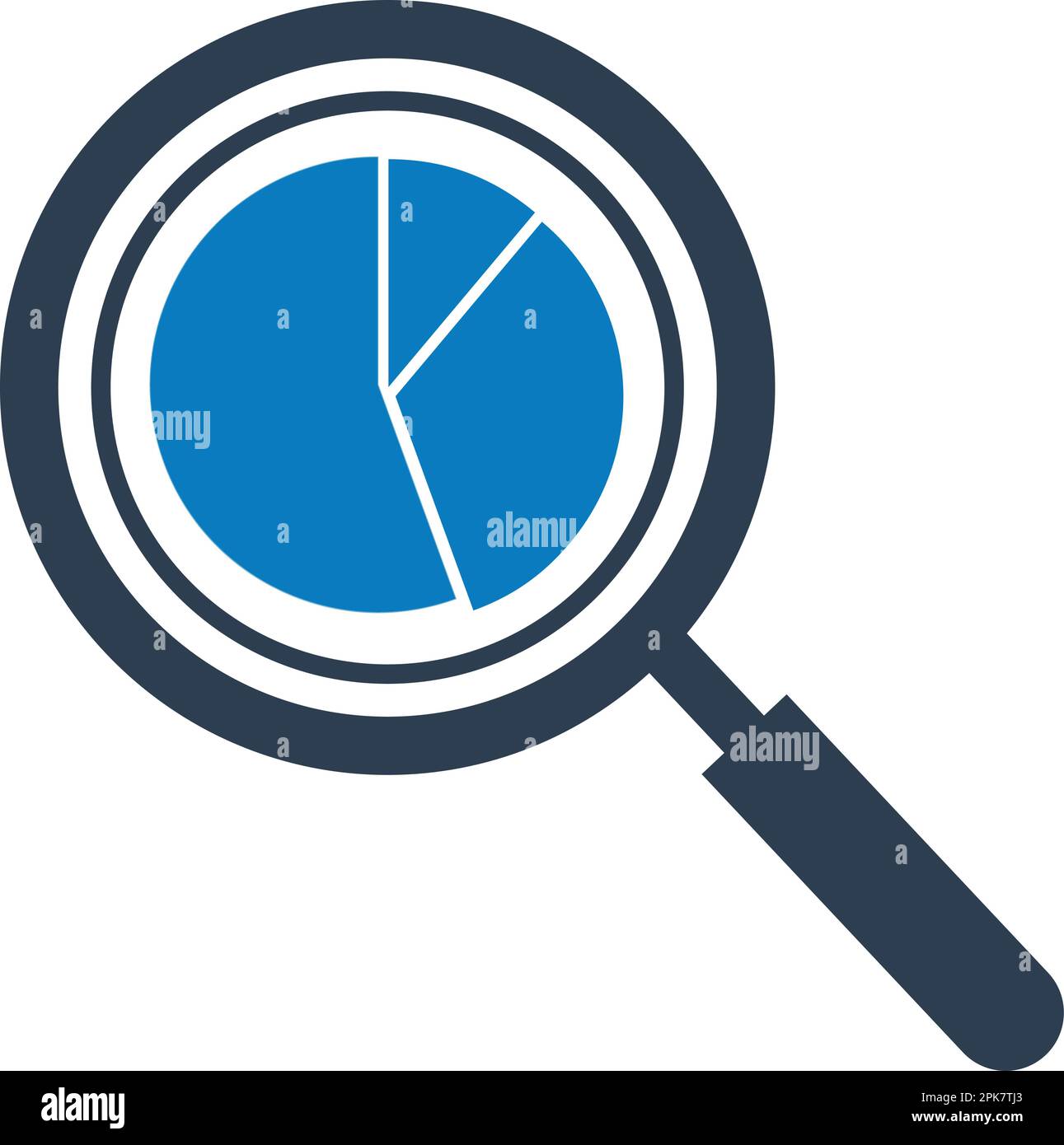 Icona di analisi dei dati con lente di ingrandimento e simbolo grafico a torta. EPS vettoriale stile piatto. Illustrazione Vettoriale