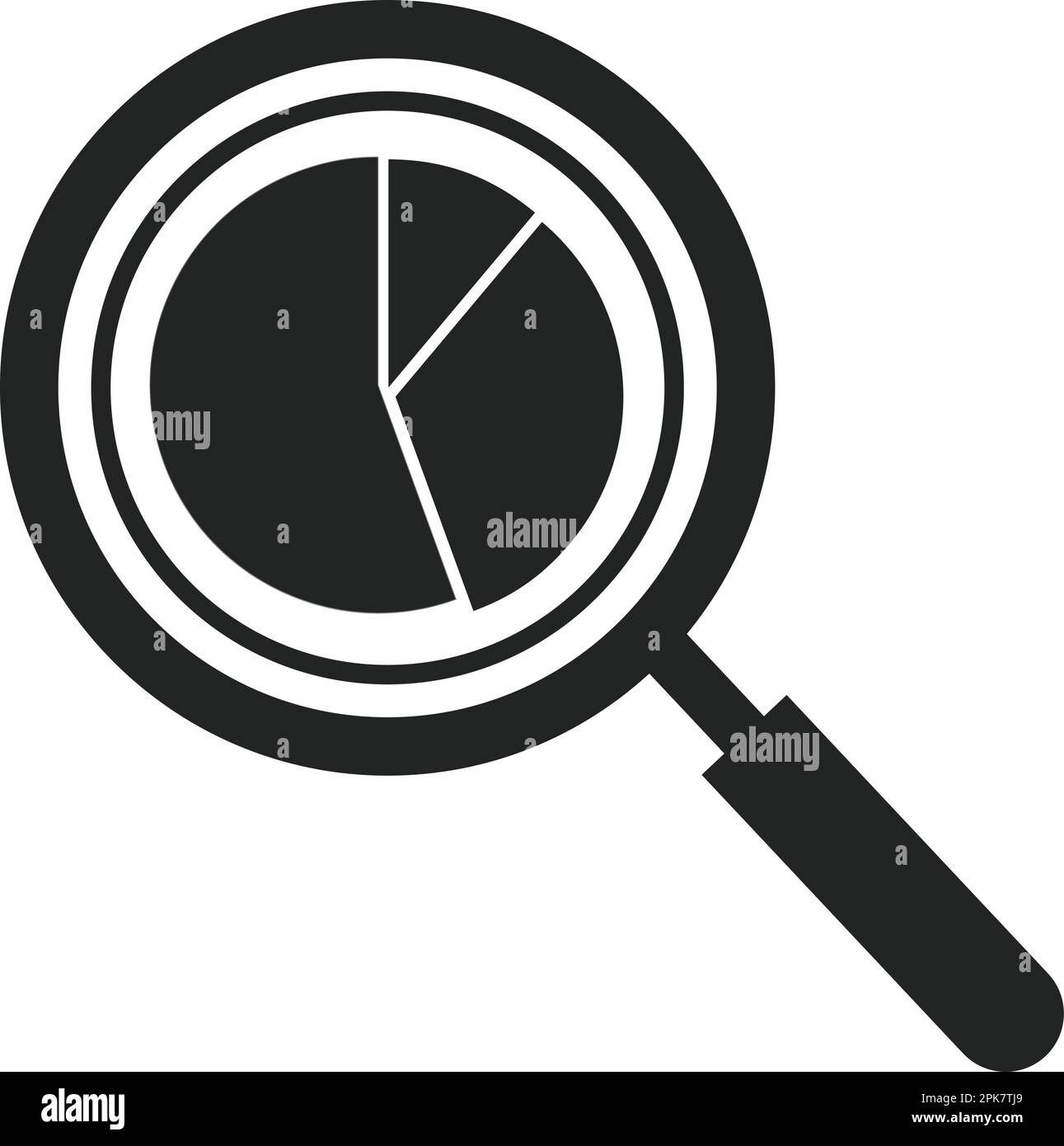 Icona di analisi dei dati con lente di ingrandimento e simbolo grafico a torta. EPS vettoriale stile piatto. Illustrazione Vettoriale