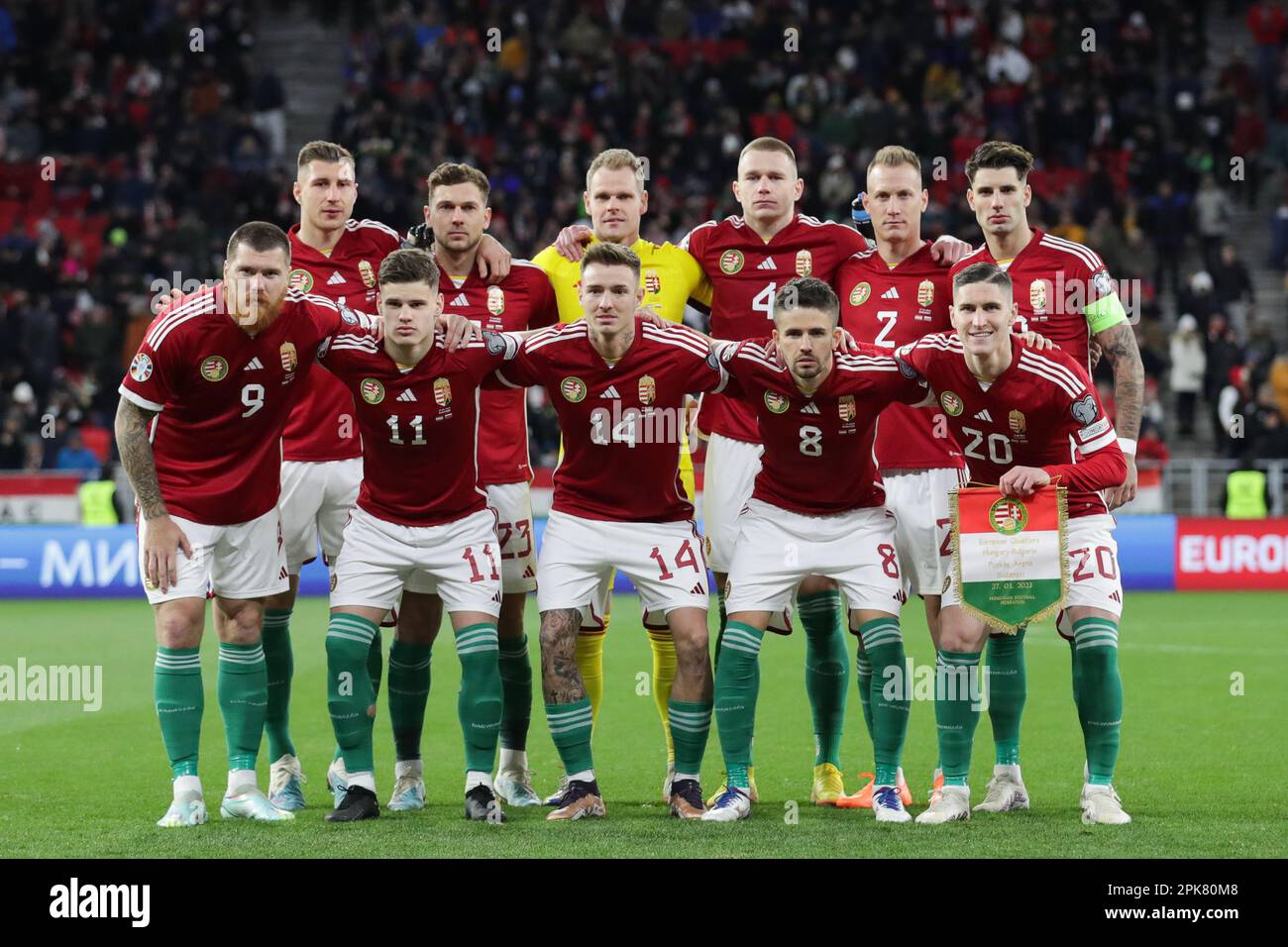 Budapest, Ungheria. 27th Mar, 2023. Nazionale ungherese visto durante il Campionato europeo 2024-Qualifiche turno di incontro tra Ungheria e Bulgaria a Puskas Arena. Punteggio finale; Ungheria 3:0 Bulgaria. Credit: SOPA Images Limited/Alamy Live News Foto Stock