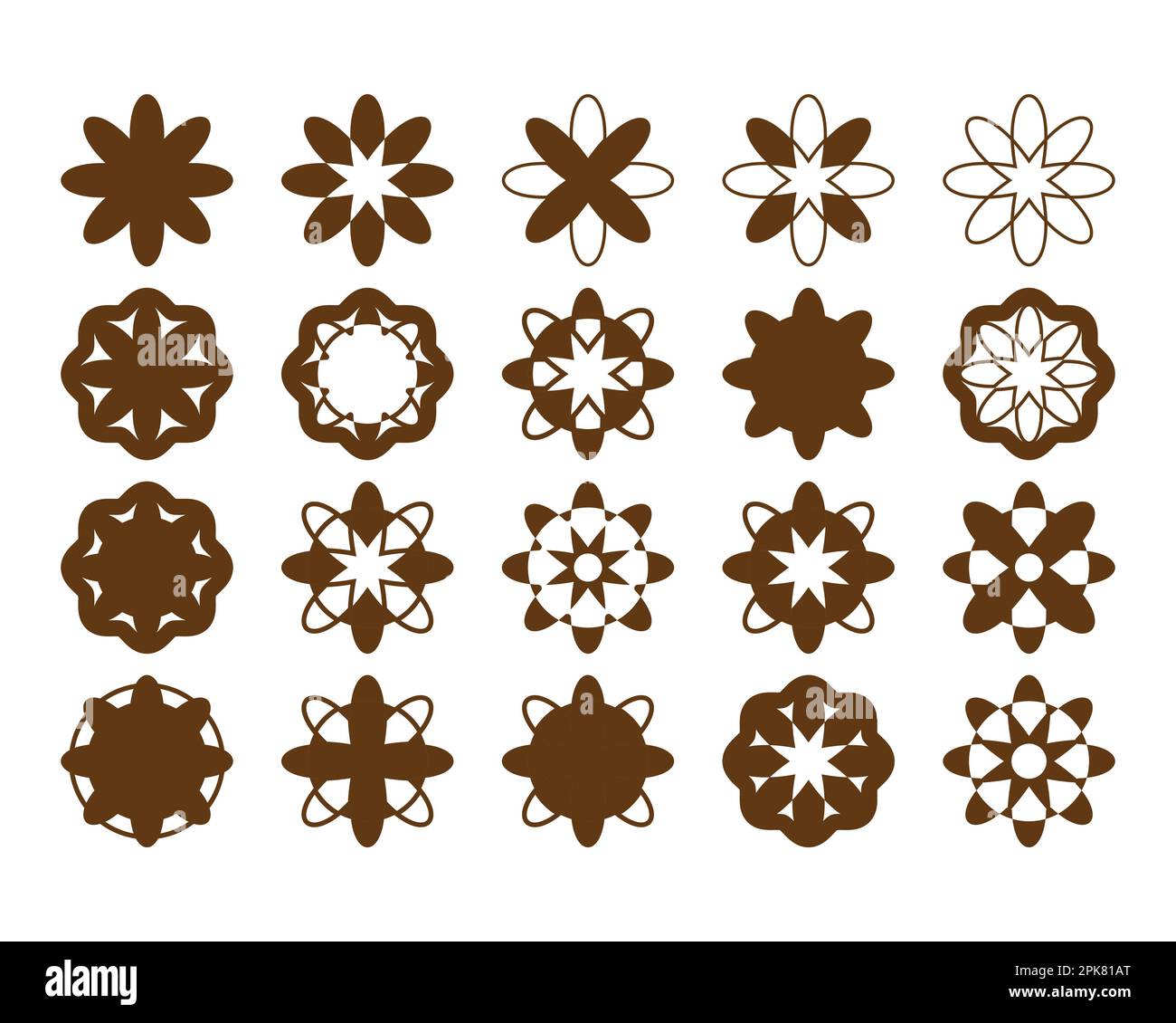 Icone floreali. Un insieme di fiori vari, così come forme geometriche di elementi floreali. Per il tuo sito web, brochure o post sui social media. Illlust vettoriale Illustrazione Vettoriale