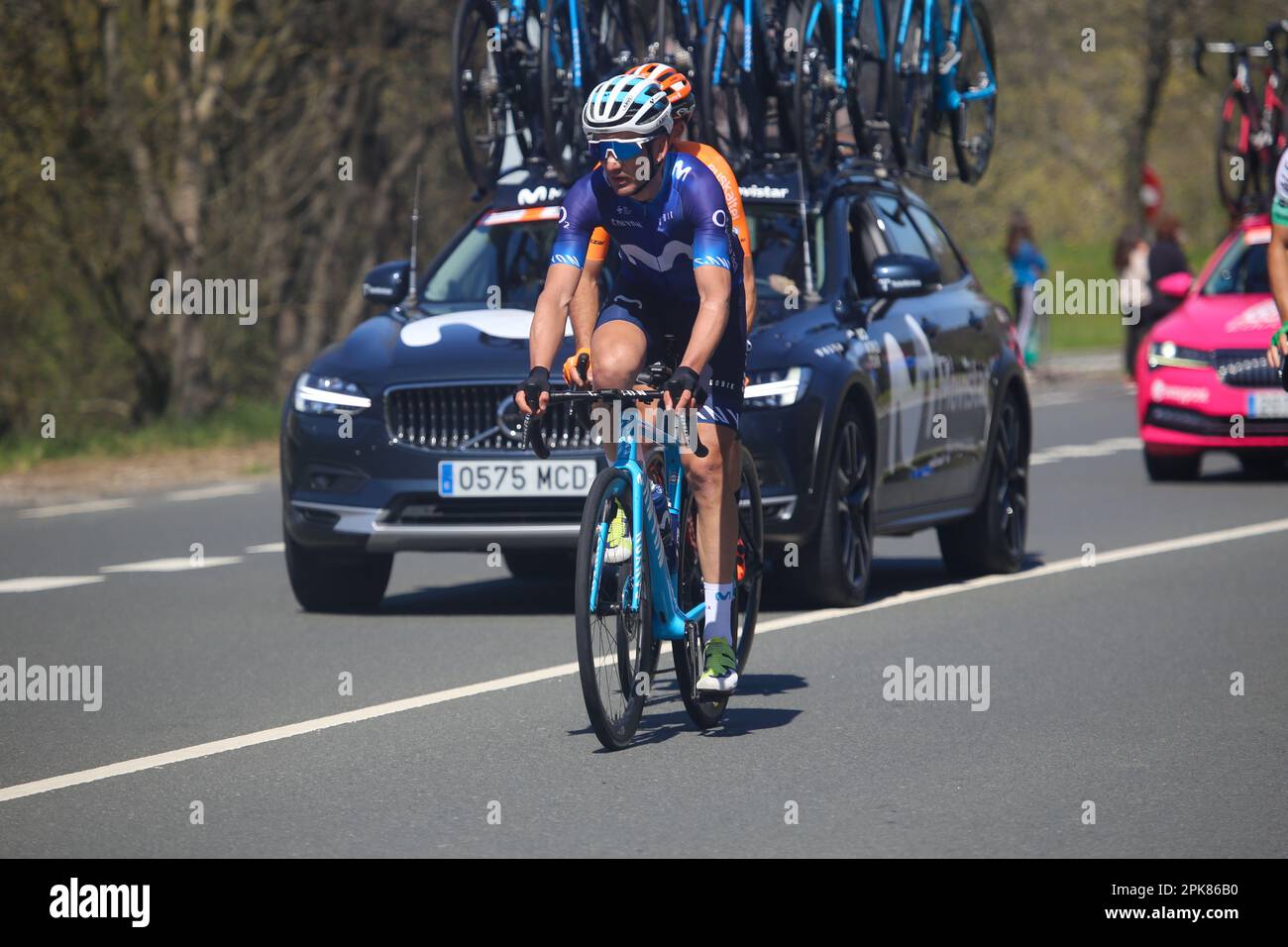 Iraeta, Spagna. 05th Apr, 2023. Il pilota del Movistar Team, Gorka Izagirre durante la 3rd tappa del Paese Basco Itzulia 2023 tra Errenteria e Amasa-Villabona, il 05 aprile 2023, in Iraeta, Spagna. (Foto di Alberto Brevers/Pacific Press) Credit: Pacific Press Media Production Corp./Alamy Live News Foto Stock