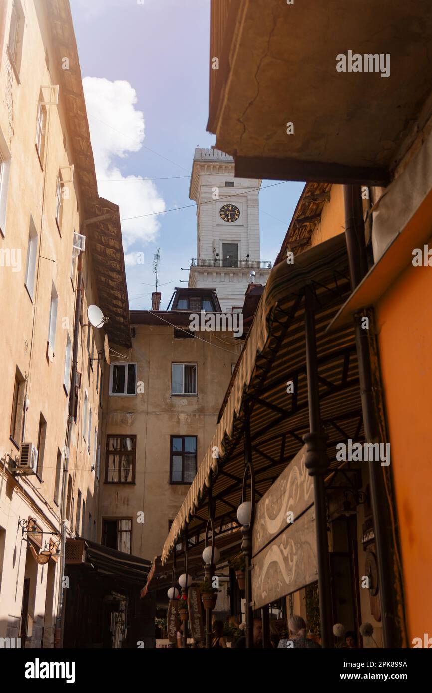 Vista sulla città vecchia. Una foto sostitutiva della città di Lviv per un libretto di viaggio. Foto Stock