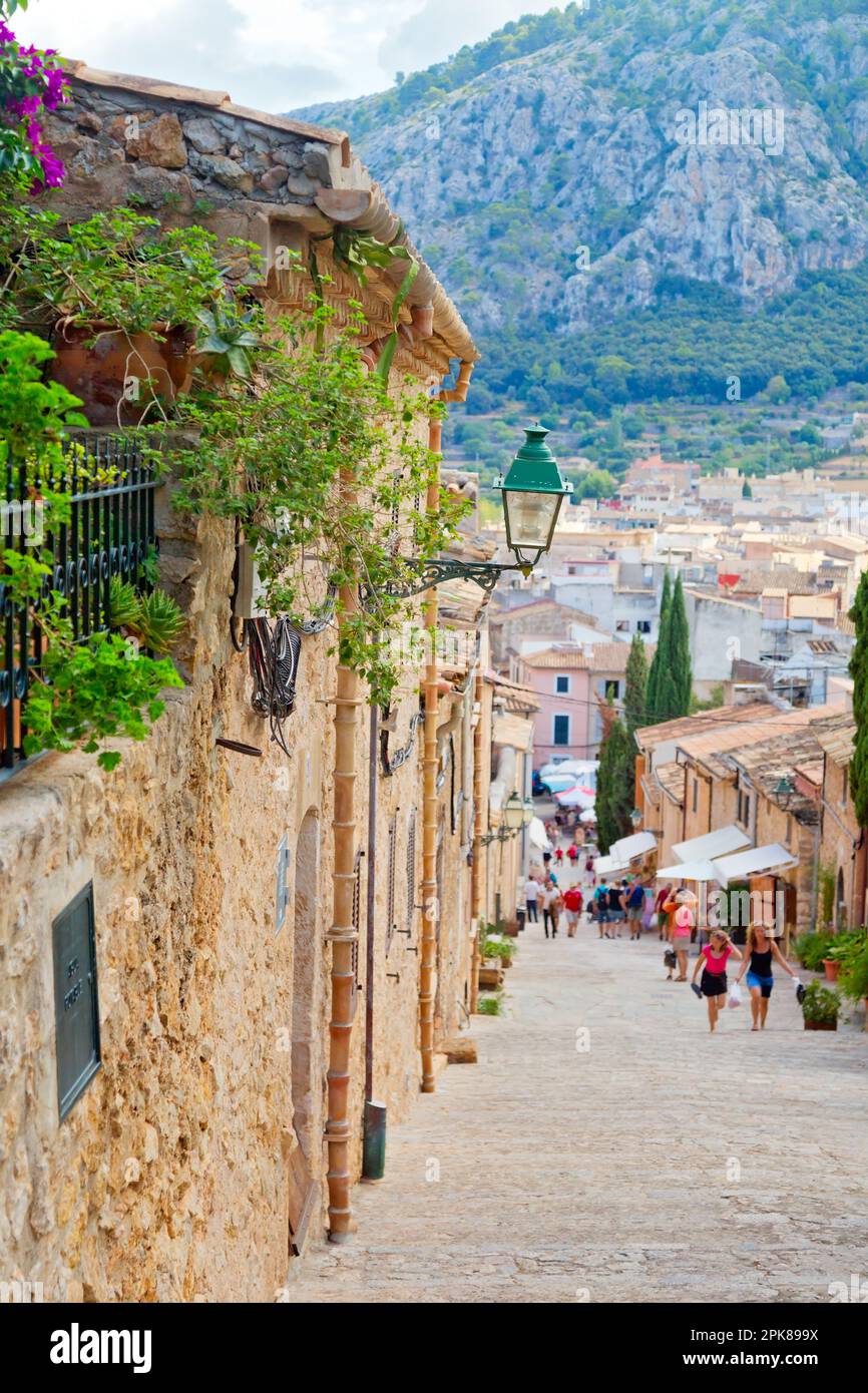 Villaggio medievale di Pollenca a Mallorca, Isole Baleari, Spagna Foto Stock