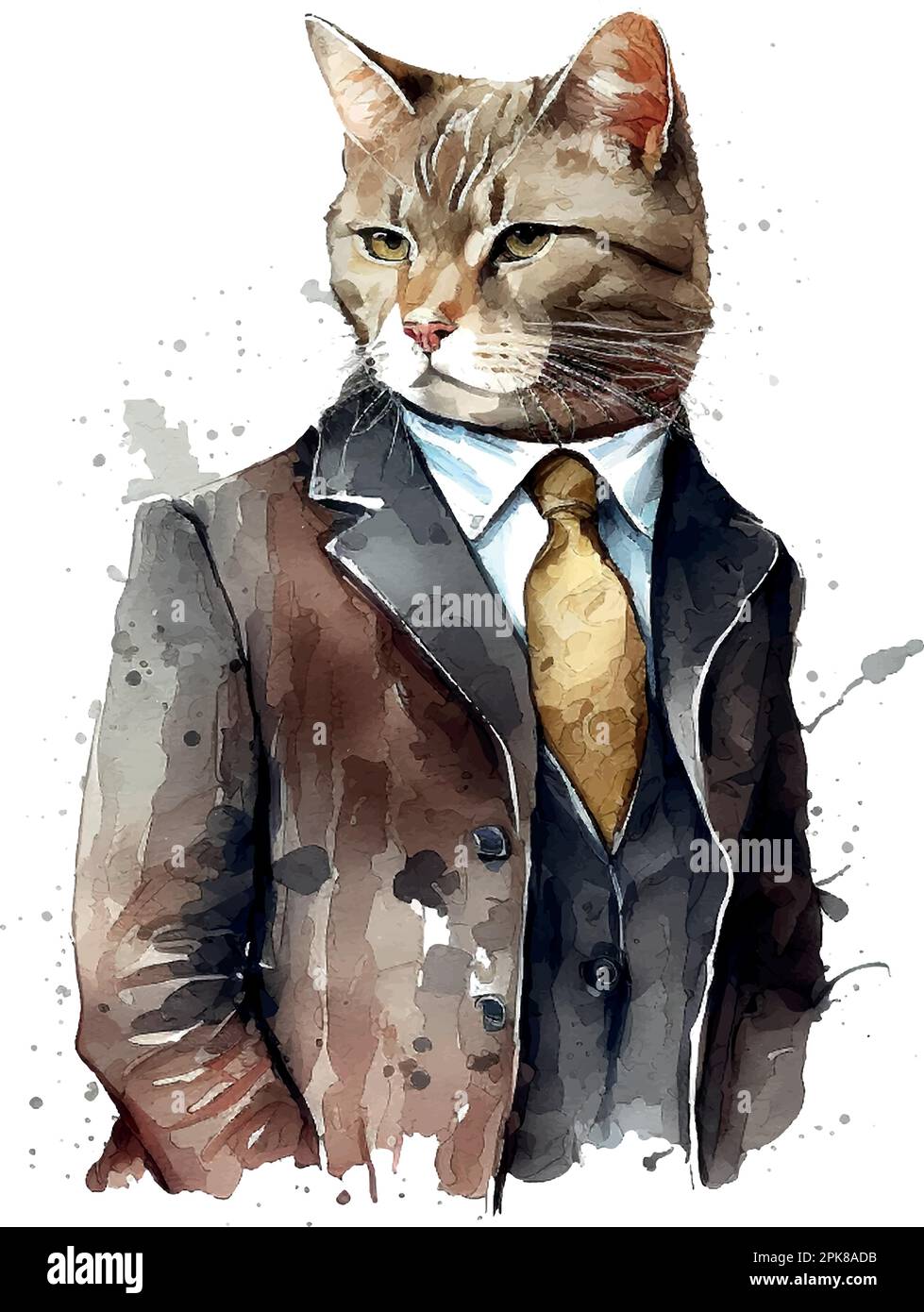 Illustrazione della tuta Cat in Business isolata su sfondo bianco acquerello Illustrazione Vettoriale