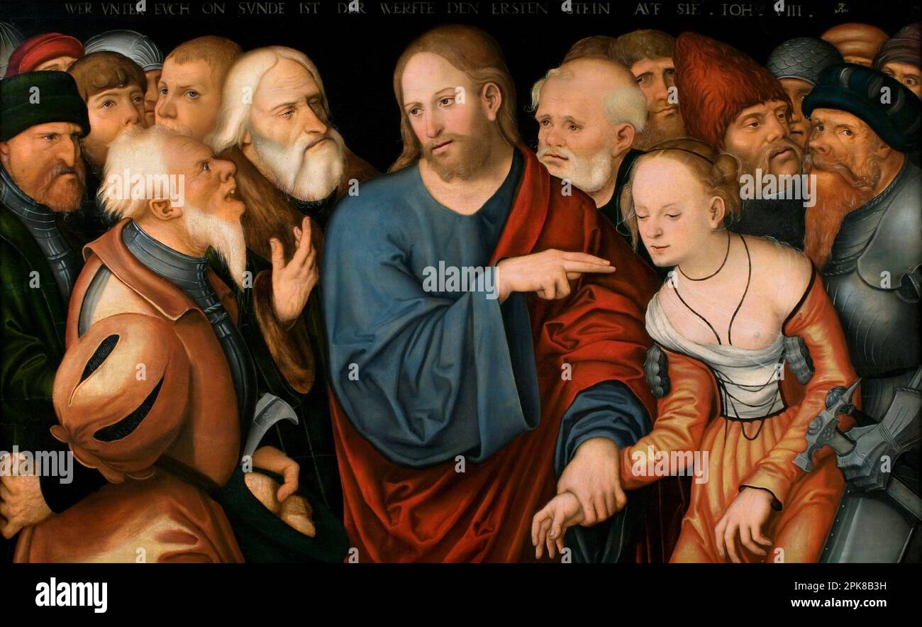 Cristo e la donna presi in adulterio / Cristo e la Adultera dopo il 1537 da Lucas Cranach il giovane Foto Stock