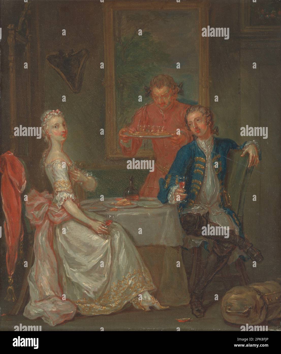 Una cena di conversazione tra il 1735 e il 1740 da Marcellus Laroon il giovane Foto Stock