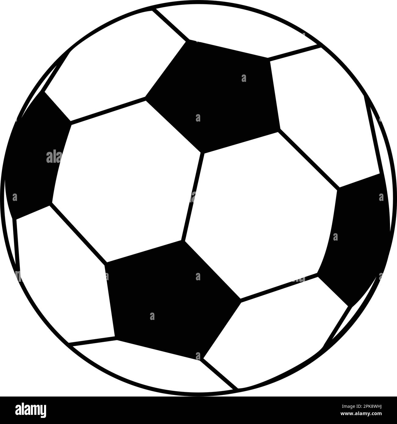 Icona della palla di calcio. Illustrazione vettoriale piatta in nero su sfondo bianco. Illustrazione Vettoriale