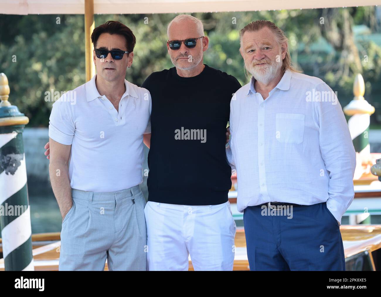 VENEZIA, ITALIA - SETTEMBRE 05: Brendan Gleeson, Colin Farrell, Martin McDonagh arriva all'Hotel Excelsior durante il 79th° Festival del Cinema di Venezia Foto Stock