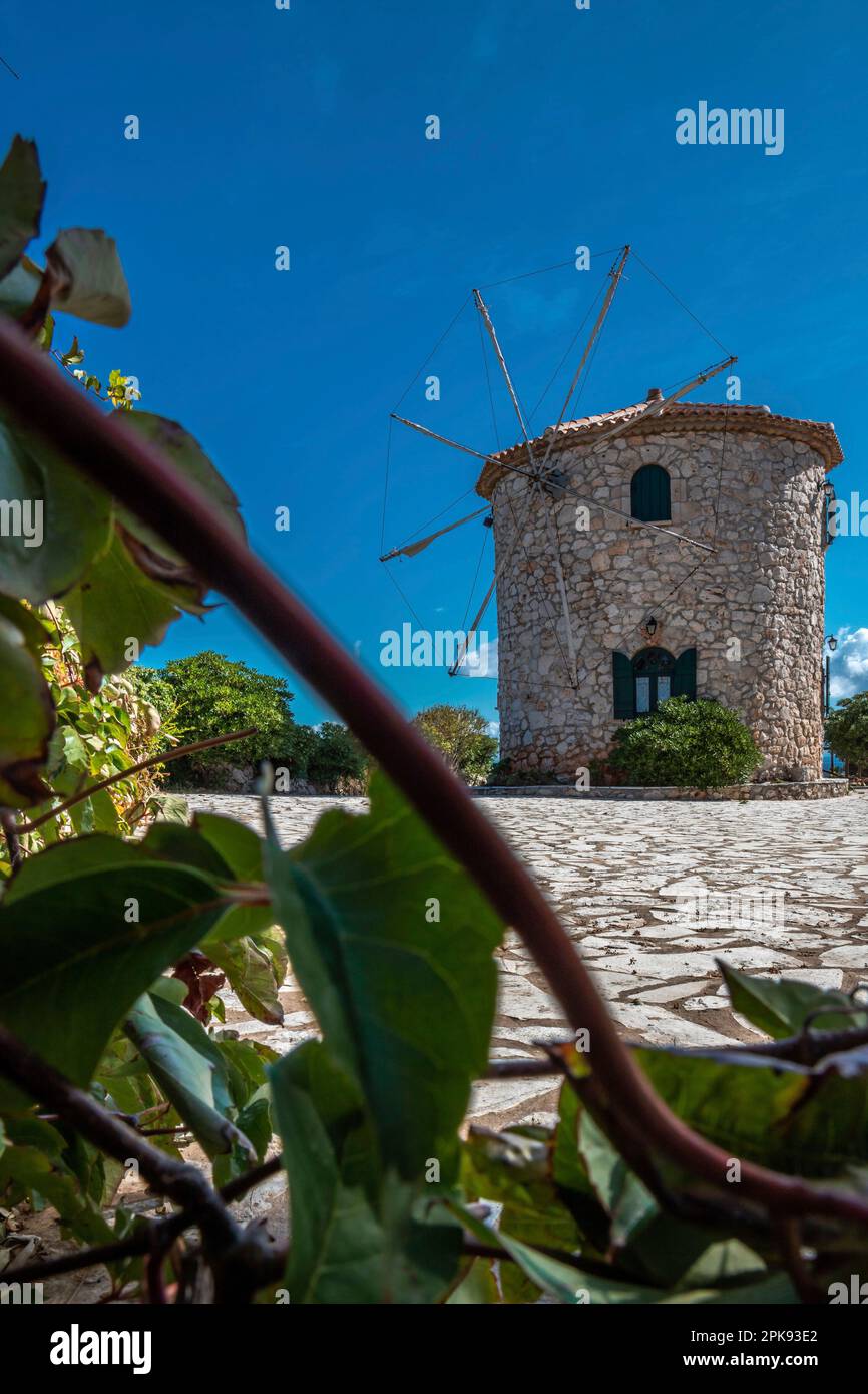 Mulini a vento Potamitis a Zante, Grecia, isole greche, mulini a vento storici di giorno Foto Stock