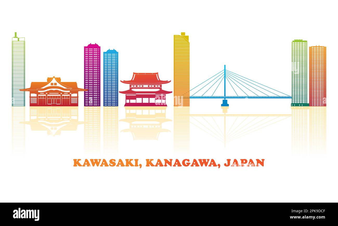 Panorama colorato della città di Kawasaki, Kanagawa, Giappone - illustrazione vettoriale Illustrazione Vettoriale