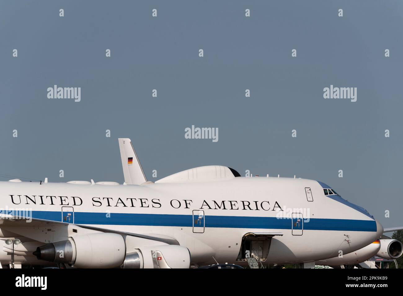 US Air Force Boeing e-4B Advanced Airborne Command Post, soprannominato aereo Doomsday. Aereo di comando presidenziale americano. Al RIAT Airshow, Regno Unito Foto Stock