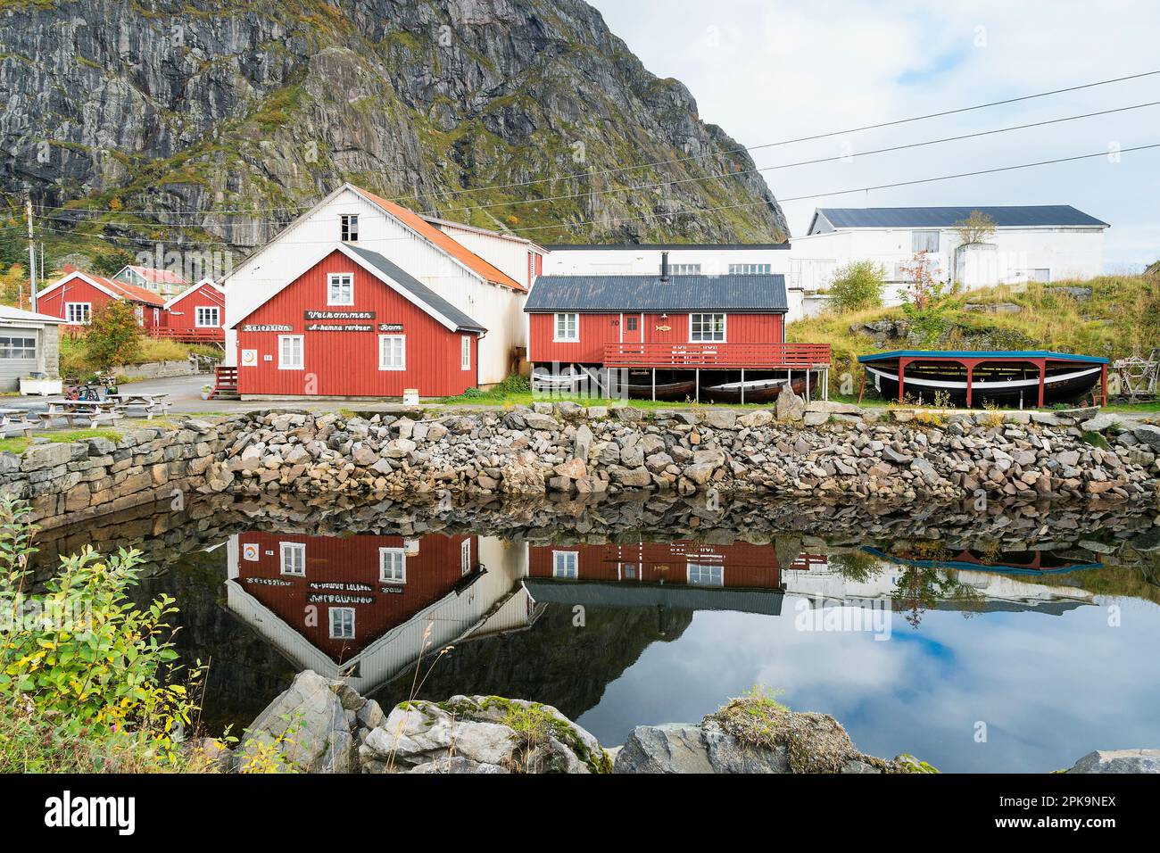 Norvegia, Lofoten, ae i Lofoten, Rorbuer (cabine dei pescatori) Foto Stock