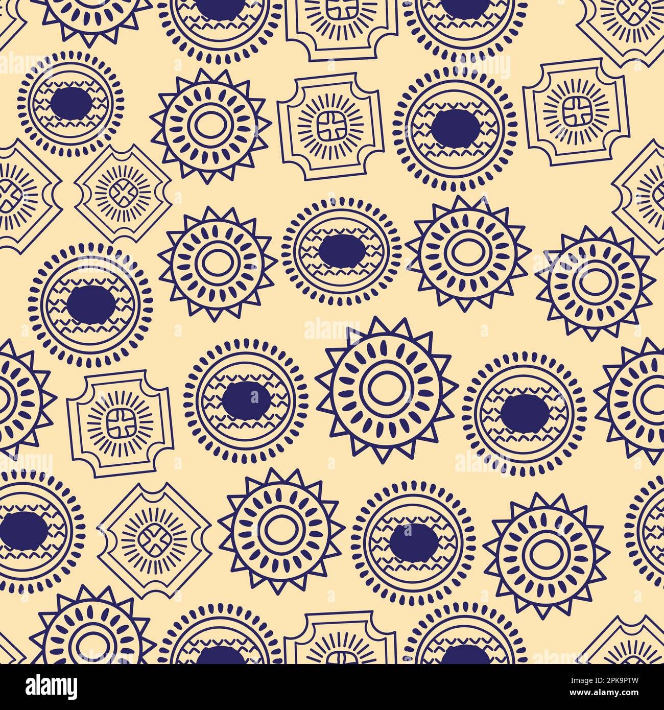 Antica arte tribale africana senza cuciture ripetizione disegno modello. Simboli e icone di superficie etnici culturali alla moda Illustrazione Vettoriale