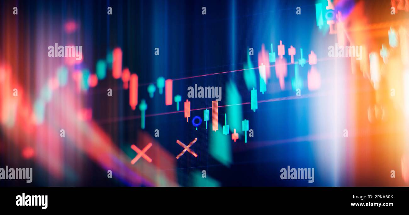 Grafici a barre, diagrammi, cifre finanziarie. Sfondo astratto e luminoso per l'interfaccia del grafico forex. Investimenti, commercio, azioni, Foto Stock