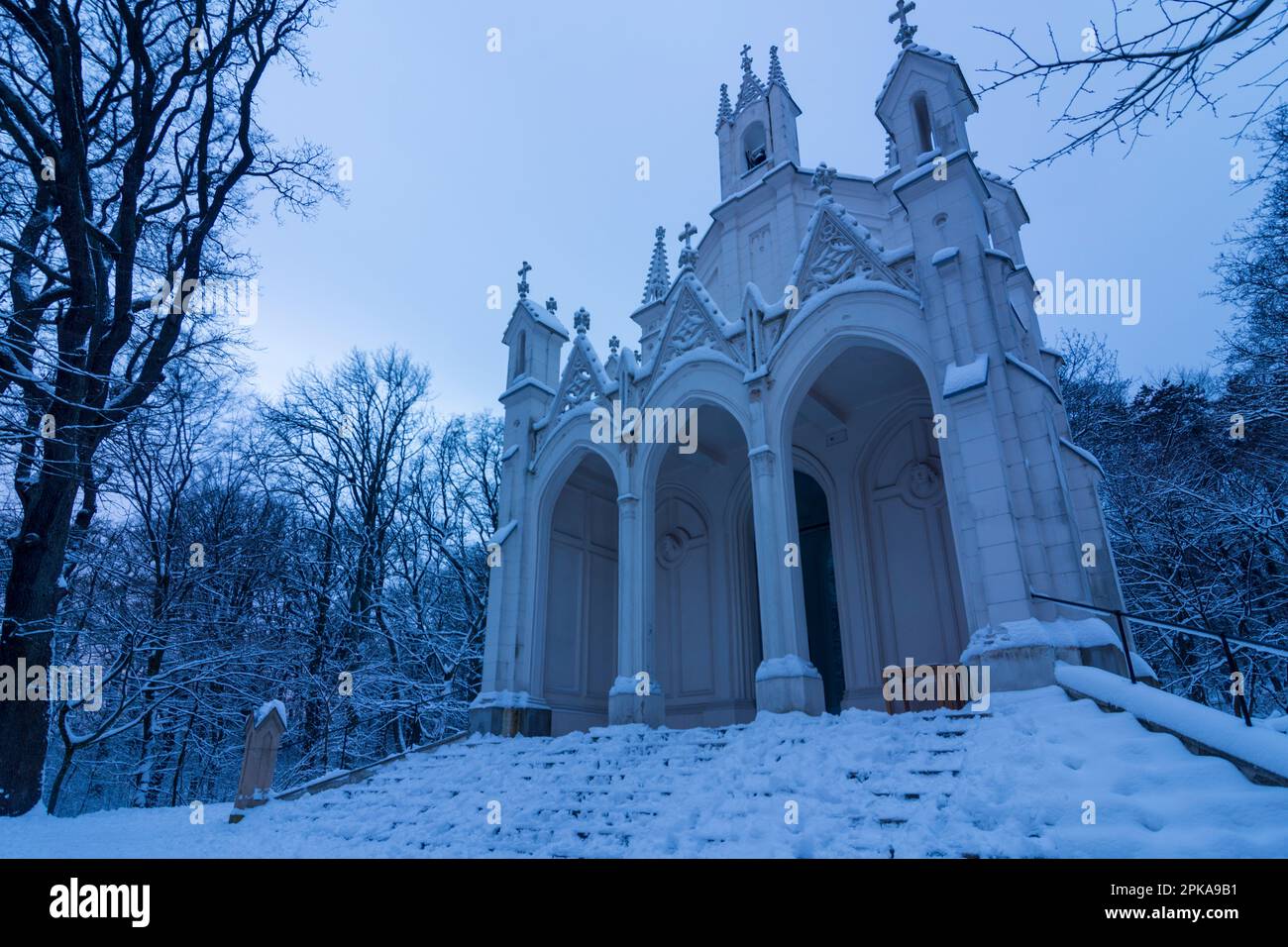 Vienna, cappella Sisi, neve nel 19. Döbling, Austria Foto Stock