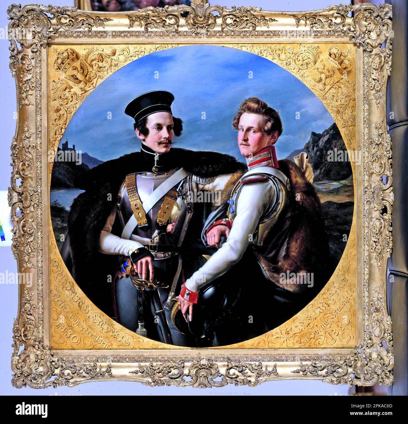 Doppio Ritratto dei principi Friedrich Wilhelm di Prussia e Wilhelm zu Solms-Braunfels in un'uniforme Cuirassier 1830 di Friedrich Wilhelm Schadow Foto Stock