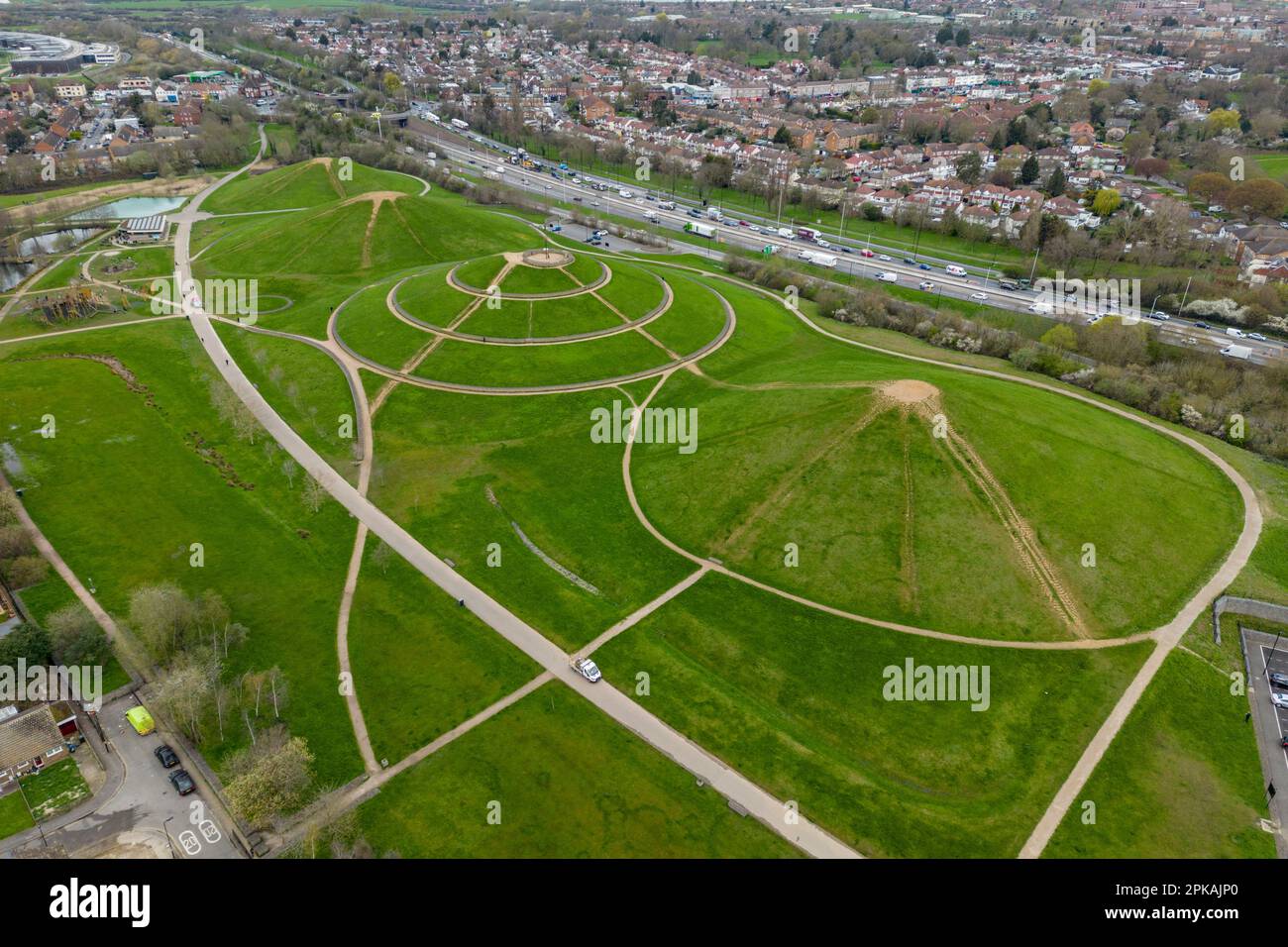 Veduta aerea di Northala Fields, Northolt, West London, Regno Unito. Foto Stock