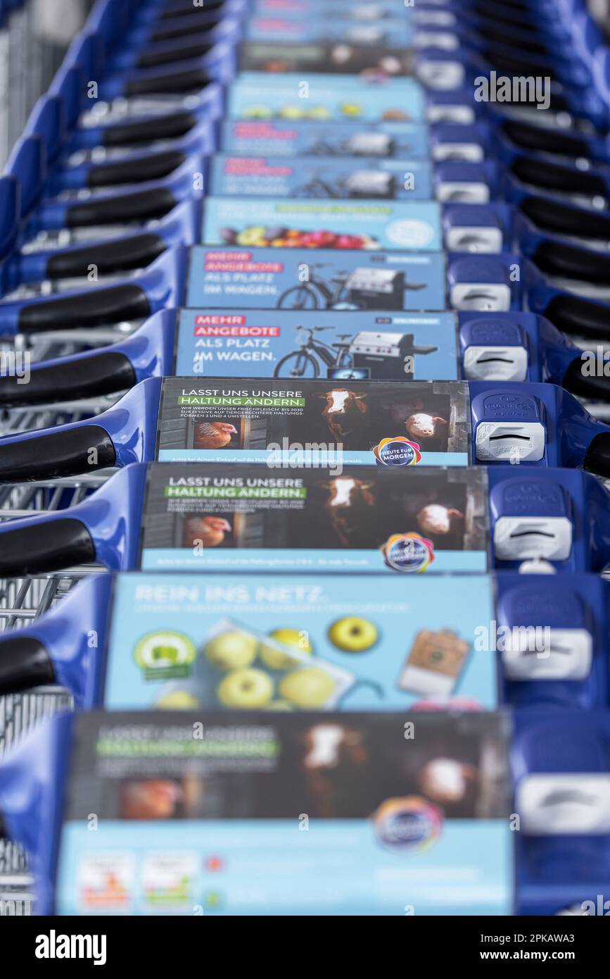 Carrello di un negozio Aldi Nord a Wilhelmshaven, bassa Sassonia, Germania Foto Stock