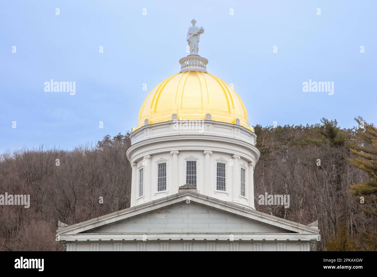Esterno dell'edificio del Campidoglio del Vermont a Montpellier, Vermont Foto Stock