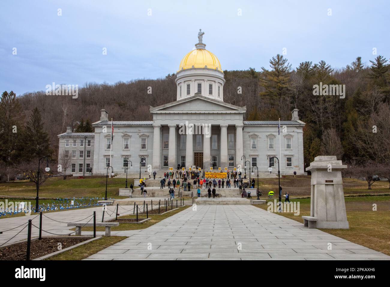 Esterno dell'edificio del Campidoglio del Vermont a Montpellier, Vermont Foto Stock