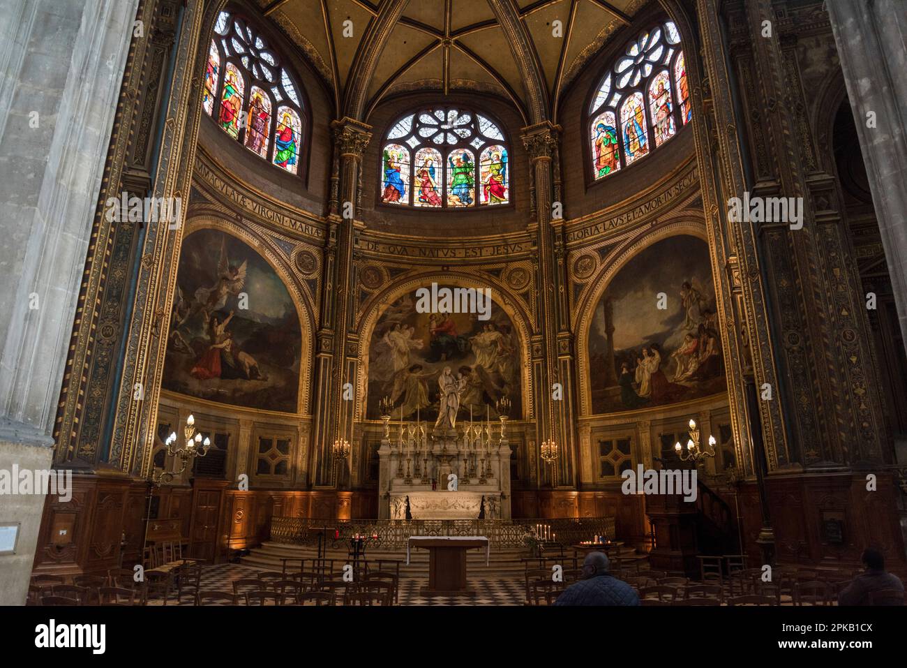 Il coro gotico altare nella chiesa Saint Eustache a Parigi, Francia Foto Stock