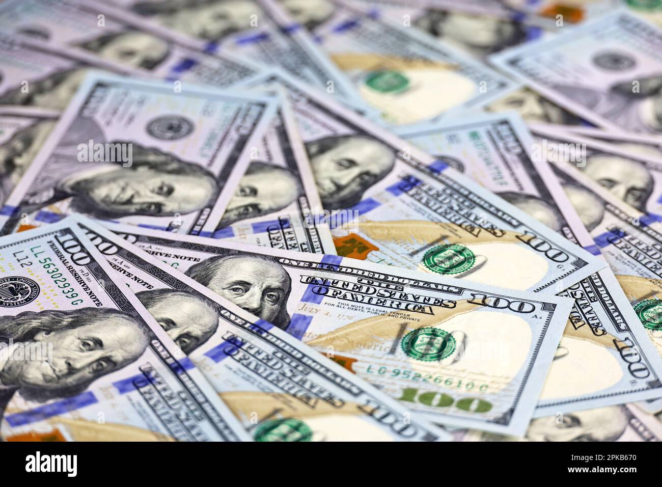 Banconote IN dollari USA, valuta cartacea per background. Concetto di economia americana e globale, tasso di cambio Foto Stock